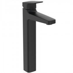 Wash basin tap Deck-mounted for free-standing washbasin material: Brass mixer With pop-up waste set silk black, color: Black surface: Matt Deck-mounted