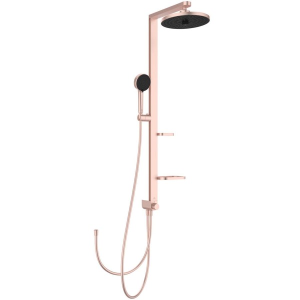 Shower slider rail with head material: Brass / Aluminum With diverter Rosé, color: Pink surface: Satin Shower rails with head Shower slider rail with head material: Brass / Aluminum With diverter Rosé, color: Pink surface: Satin Shower rails with head