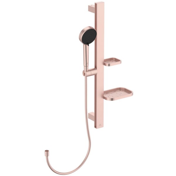 Shower slider rail 60cm material: Brass / Aluminum rose with hand shower, hose & soap holder, color: Pink surface: Matt Shower slider rails Shower slider rail 60cm material: Brass / Aluminum rose with hand shower, hose & soap holder, color: Pink surface: Matt Shower slider rails