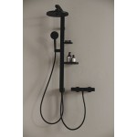 Shower tap Wall-mounted exposed material: Brass / Aluminum thermostatic without hand shower, hose and holder, color: Black surface: Matt Wall-mouned exposed