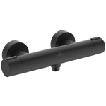 Shower tap Wall-mounted exposed material: Brass / Aluminum thermostatic without hand shower, hose and holder, color: Black surface: Matt Wall-mouned exposed