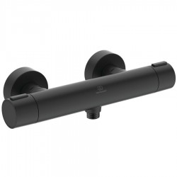 Shower tap Wall-mounted exposed material: Brass / Aluminum thermostatic without hand shower, hose and holder, color: Black surface: Matt Wall-mouned exposed