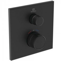 Shower tap Wall-mounted external part 1 way material: Brass thermostatic With plate without hand shower, hose and holder silk black, color: Black surface: Matt Wall-mounted - external part