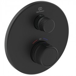 Shower tap Wall-mounted external part 1 way material: Brass thermostatic With plate without hand shower, hose and holder silk black, color: Black surface: Matt