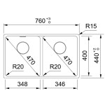 Νεροχύτης γρανιτένιος 76x44 χωρίς πάγκο ένθετος 2 γούρνες onyx, χρώμα: Μαύρο Γρανιτένιοι
