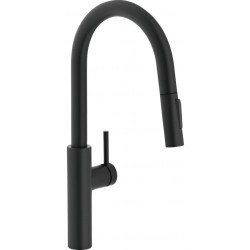 Μπαταρία κουζίνας επικαθήμενη από ορείχαλκο με ντους J-spout, Matte black, χρώμα: Μαύρο επιφάνεια: Ματ Επικαθήμενες