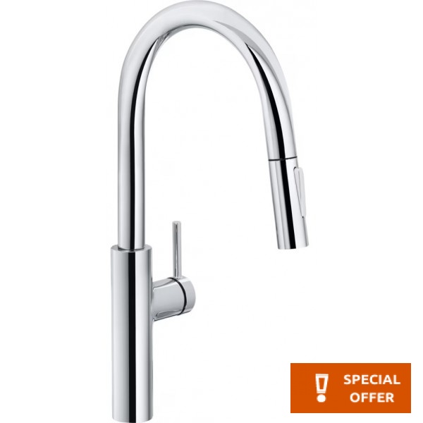 Kitchen tap Deck-mounted material: Brass with shower, color: Chrome surface: Glossy Deck-mounted