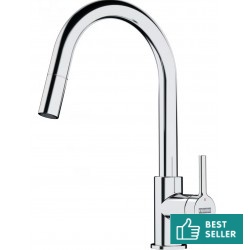 Μπαταρία κουζίνας επικαθήμενη από ορείχαλκο με ντους, χρώμα: Χρωμέ επιφάνεια: Γυαλιστερή