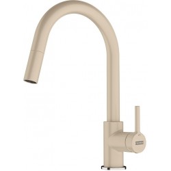 Kitchen tap Deck-mounted material: Brass with shower beige (oatmeal), color: Beige surface: Matt Deck-mounted