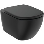 Wall-mounted toilet & toilet seat soft closing, style: Wrapover hidden fixation Rimless, Silk black 53x36 surface: Matt, color: Black Wall-mounted Wall-mounted toilet & toilet seat soft closing, style: Wrapover hidden fixation Rimless, Silk black 53x36 surface: Matt, color: Black Wall-mounted