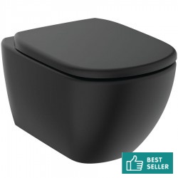 Wall-mounted toilet & toilet seat soft closing, style: Wrapover hidden fixation Rimless, Silk black 53x36 surface: Matt, color: Black Wall-mounted