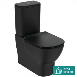 Floor standing close-coupled toilet & flushing cistern & toilet seat soft closing, style: Sandwich Aquablade back to wall horizontal outlet p Slim, silk black 66,5x36,5 surface: Matt, color: Black