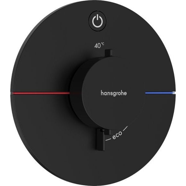 Shower tap Wall-mounted external part 1 way material: Brass thermostatic With plate without hand shower, hose and holder, color: Black surface: Matt Wall-mounted - external part