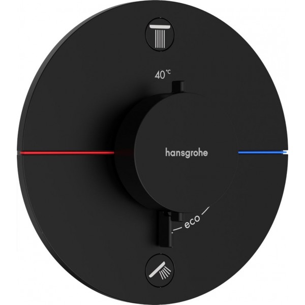 Shower tap Wall-mounted external part 2 way material: Brass thermostatic With plate without hand shower, hose and holder, color: Black surface: Matt Wall-mounted - external part