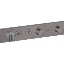 Shower tap Wall-mounted external part 2 way material: Brass thermostatic with holder With plate with separate exits brushed black chrome, color: Grey surface: Brushed Wall-mounted - external part