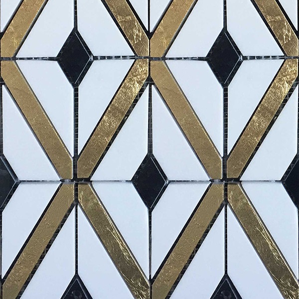 Marble patchwork 25x21,5 surface: Matt, hue: White/Gold Patchwork