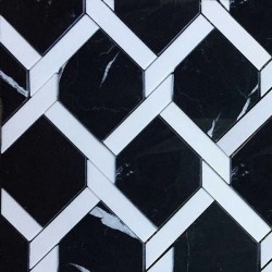 Marble patchwork 28,4x21,3 10mm, White Thassos, Nero Marquino surface: Matt, hue: White/Black Patchwork