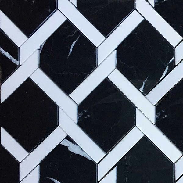 Marble patchwork 28,4x21,3 10mm, White Thassos, Nero Marquino surface: Matt, hue: White/Black Patchwork Marble patchwork 28,4x21,3 10mm, White Thassos, Nero Marquino surface: Matt, hue: White/Black Patchwork