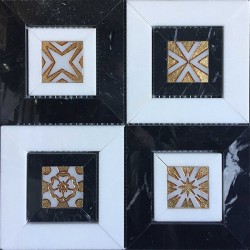 Marble patchwork 29,4x29,4 10mm, White Thassos, Nero Marquino surface: Matt, hue: White/Black Patchwork