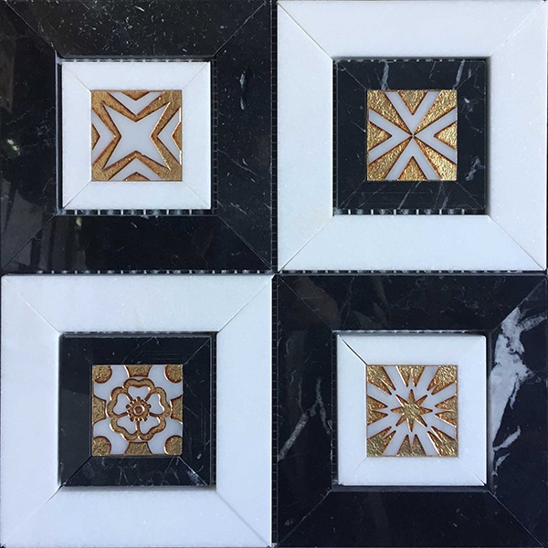 Marble patchwork 29,4x29,4 10mm, White Thassos, Nero Marquino surface: Matt, hue: White/Black Patchwork Marble patchwork 29,4x29,4 10mm, White Thassos, Nero Marquino surface: Matt, hue: White/Black Patchwork