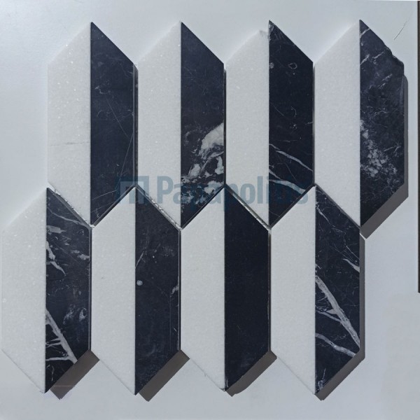 Marble patchwork 25,2x23,5 White Thassos, Nero Marquino, 10mm surface: Glossy, hue: White/Black Patchwork Marble patchwork 25,2x23,5 White Thassos, Nero Marquino, 10mm surface: Glossy, hue: White/Black Patchwork