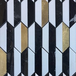 Patchwork μαρμάρου 25,2x23,5 & χρυσό, Gold Leaf, White Thassos, Nero Marquino,10mm επιφάνεια: Ματ, απόχρωση: Λευκό/Μαύρο Patchwork