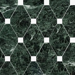Marble patchwork 25,7x18,7 10mm, White Thassos, Green Tinos surface: Matt, hue: Green Patchwork