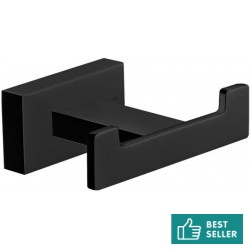 Hook double Flat wall mounted material: Brass, color: Black surface: Matt Hooks