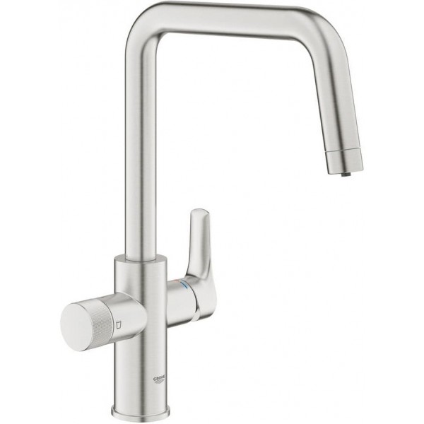 Kitchen tap Deck-mounted material: Brass with water filter, color: Chrome surface: Brushed Deck-mounted
