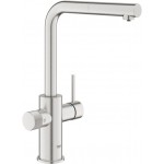 Kitchen tap Deck-mounted material: Brass with shower with water filter, color: Chrome surface: Glossy Deck-mounted
