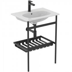 Βάση επίπλου με νιπτήρα 62,5x45x83,6 από μέταλλο επιδαπέδιου τύπου με 1 νιπτήρα λευκό, Tesi II, silk black, χρώμα: Μαύρο Βάσεις επίπλου με νιπτήρα