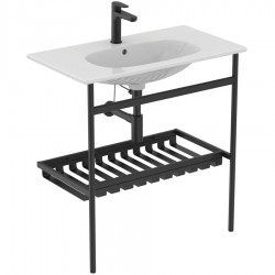 Βάση επίπλου με νιπτήρα 82,5x45x81,7 από μέταλλο επιδαπέδιου τύπου με 1 νιπτήρα Tesi II & σιφώνι Silk Black, χρώμα: Μαύρο Βάσεις επίπλου με νιπτήρα