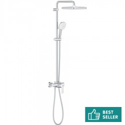 Μπαταρία ντουζιέρας με βέργα και κεφαλή ντους επίτοιχη αναμεικτική από ορείχαλκο Φ25cm, χρώμα: Χρωμέ επιφάνεια: Γυαλιστερή Επίτοιχες με βέργα και κεφαλή ντους