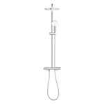 Shower tap with showerpipe and overhead shower Wall-mounted material: Brass thermostatic, color: Chrome surface: Glossy Wall-mounted exposed with showerpipe and overhead shower Shower tap with showerpipe and overhead shower Wall-mounted material: Brass thermostatic, color: Chrome surface: Glossy Wall-mounted exposed with showerpipe and overhead shower