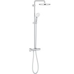 Shower tap with showerpipe and overhead shower Wall-mounted material: Brass thermostatic, color: Chrome surface: Glossy Wall-mounted exposed with showerpipe and overhead shower Shower tap with showerpipe and overhead shower Wall-mounted material: Brass thermostatic, color: Chrome surface: Glossy Wall-mounted exposed with showerpipe and overhead shower