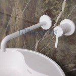 Wash basin tap Wall-mounted - external part 2 holes mixer With push-open waste set, color: White material: Brass White Matt surface: Matt Wall-mounted - external part