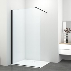 Καμπίνα ντουζιέρας ευθύγραμμη 80x200 8mm σταθερή & βραχίονας 80-120cm αντιστρεφόμενη, Clean Glass επιφάνεια: Ματ, χρώμα: Μαύρο Ευθύγραμμες