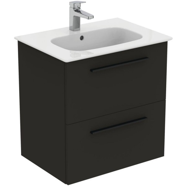 Furniture base with washbasin 64x46x64,5 material: Wood composite 1 basin wall mounted Carbon Grey Matt, color: Dark Grey Cabinets with wash basin