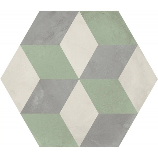 Patchwork tile 25x21,6 Italy, shape: Hexagon 1st choice surface: Matt Cubo Esagono, naturale 9mm, hue: Mix Patchworks