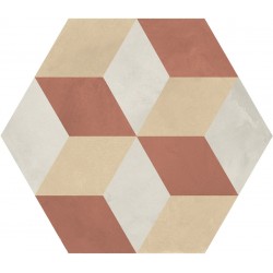 Patchwork tile 25x21,6 Italy, shape: Hexagon 1st choice surface: Matt Cubo Esagono, naturale, 9mm, hue: Mix Patchworks