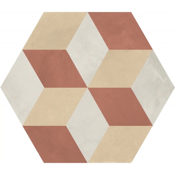 Patchwork tile 25x21,6 Italy, shape: Hexagon 1st choice surface: Matt Cubo Esagono, naturale, 9mm, hue: Mix Patchworks