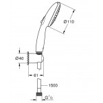 Shower head W/ hose and holder 3 jets, color: Chrome surface: Glossy Hand showers