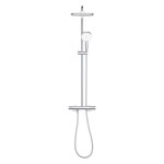 Shower tap with showerpipe and overhead shower Wall-mounted material: Brass thermostatic, color: Chrome surface: Glossy Wall-mounted exposed with showerpipe and overhead shower