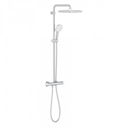 Μπαταρία ντουζιέρας με βέργα και κεφαλή ντους επίτοιχη από ορείχαλκο θερμοστατική Φ25cm, χρώμα: Χρωμέ επιφάνεια: Γυαλιστερή Επίτοιχες με βέργα και κεφαλή ντους