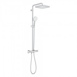 Shower tap with showerpipe and overhead shower Wall-mounted material: Brass thermostatic, color: Chrome surface: Glossy