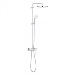 Μπαταρία ντουζιέρας με βέργα και κεφαλή ντους επίτοιχη αναμεικτική από ορείχαλκο Φ25cm, χρώμα: Χρωμέ επιφάνεια: Γυαλιστερή Επίτοιχες με βέργα και κεφαλή ντους