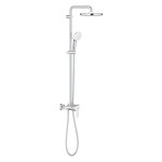 Shower tap with showerpipe and overhead shower Wall-mounted material: Brass mixer, color: Chrome surface: Glossy Wall-mounted exposed with showerpipe and overhead shower Shower tap with showerpipe and overhead shower Wall-mounted material: Brass mixer, color: Chrome surface: Glossy Wall-mounted exposed with showerpipe and overhead shower