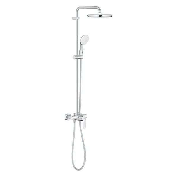 Shower tap with showerpipe and overhead shower Wall-mounted material: Brass mixer, color: Chrome surface: Glossy Wall-mounted exposed with showerpipe and overhead shower Shower tap with showerpipe and overhead shower Wall-mounted material: Brass mixer, color: Chrome surface: Glossy Wall-mounted exposed with showerpipe and overhead shower