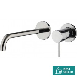 Wash basin tap Wall-mounted concealed - complete set 2 holes material: Brass With push-open waste set, color: Chrome surface: Glossy Wall-mounted - external part