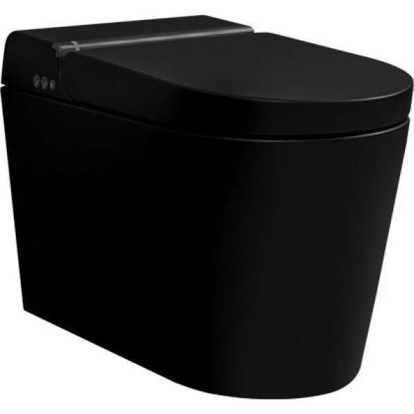 Wall-mounted toilet with shower & toilet seat, style: Wrapover smart toilet 59x38 surface: Matt, color: Black Wall-mounted shower-toilets